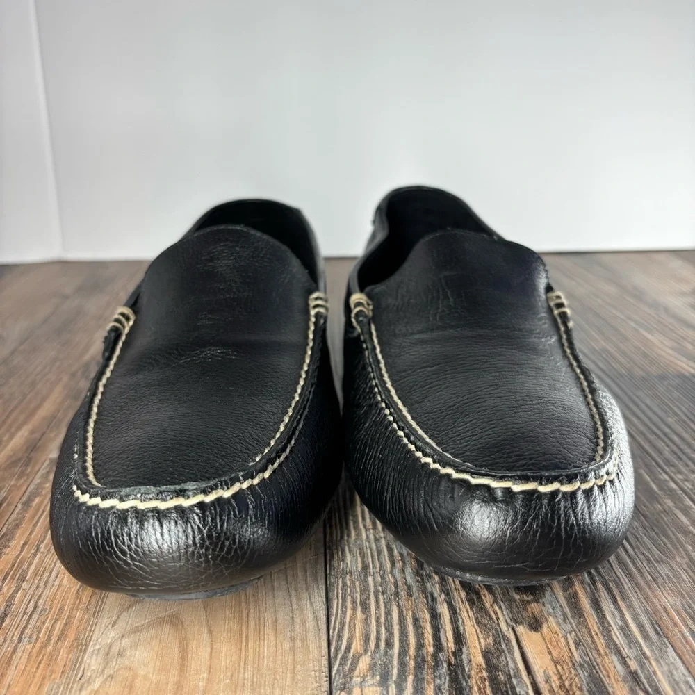 Polo by Ralph Lauren Black Leather Driving Loafers with Contrast Stitching